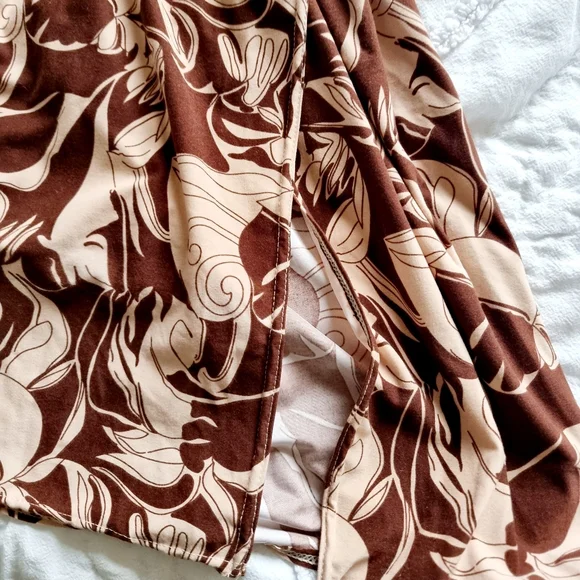 Vintage Y2k, Small, Decjuba, brown + cream, long-sleeve, knee length, wrap dress - Picture 6 of 7